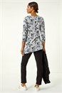 Grey Floral Print Pocket Detail Tunic Stretch Top, Image 3 of 5