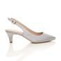 Silver Mid Heel Slingback Pointed Toe Court Shoes, Image 2 of 6