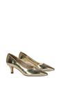 Gold XY LONDON Gold 'Cali' Pointed Toe Low Stiletto Kitten High Heel Court Shoes, Image 4 of 6