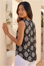 Black Petite Abstract Print Button Up Blouse, Image 3 of 5