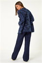 Denim Blue Textured Fringe Collar Detail Cardigan, Image 3 of 5