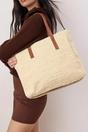 Beige Women's Borg Sherpa Maxi Tote Bag with Contrast Strap, Image 1 of 4