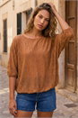 Camel  Bubble Hem Top, Image 3 of 4