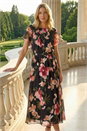 Black Floral Split Sleeve Midi Dress, Image 2 of 4