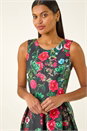 Black Floral Print Premium Stretch Midi Dress, Image 4 of 5