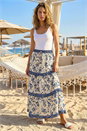 Ivory  Floral Contrast Print A-Line Skirt, Image 2 of 4