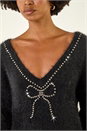 Black Fluffy Sparkly Bow Knit Jumper , Image 5 of 5