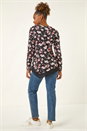 Coral Floral Puff Print Stretch Top, Image 3 of 5