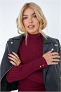Wine Ribbed Turtle Neck Jumper, Image 2 of 5