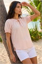 Light Pink Tie Front Frill Sleeve Top, Image 2 of 4