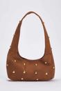 Brown WOVCOR Brown Studded Suede Hobo Shoulder Bag, Image 1 of 3