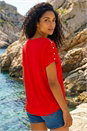 Red Cold Shoulder Button Top, Image 3 of 4