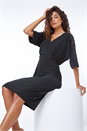 Black Lace Trim Wrap Midi Dress, Image 5 of 6
