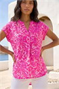 Pink Floral Print V-Neck Top, Image 2 of 4