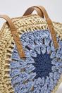 Natural Crochet Straw Round Beach Tote Bag with Contrast Centre, Image 2 of 3