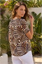 Black Petite Abstract Print V-Neck Blouse , Image 2 of 4