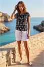 Black Petite Aztec Stretch Drawstring Top, Image 3 of 4