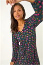 Teal Floral Print Jersey Stretch Swing Dress, Image 1 of 5