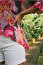 Fuchsia Floral Print Mesh Overlay Top, Image 4 of 4