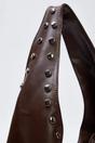 Dark Brown WOVCOR Dark Brown Oval Medium Shoulder Bag With Stud Detail, Image 3 of 3