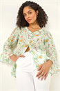 Light Blue  Floral Flare Sleeve Button Up Blouse, Image 4 of 5