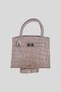 Grey Genuine Leather Structured Handbag with Detachable Crossbody Strap, Image 1 of 4