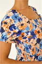 ORANGE Floral Print Shirred Stretch Maxi Dress, Image 5 of 5