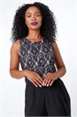 Black Petite Lace Belted Stretch Jumpsuit, Image 4 of 5