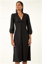 Black Textured Collared Twist Front Dress, Image 1 of 5
