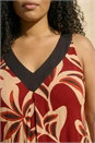 Red Curve Floral Print V-Neck Dress, Image 4 of 4