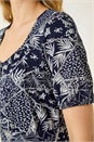 Navy  Patch Print Gathered Stretch Dress, Image 5 of 5