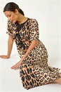Camel  Animal Print Tie Detail Midi Dress, Image 2 of 6