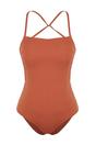 Dark Orange Square Neck Strappy Open Back Fitted Swimsuit, Image 2 of 3