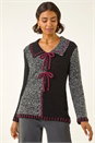 Charcoal Collared Textured Stitch Knit, Image 4 of 5