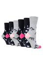 Grey 6 Pairs Ladies Non Elastic Patterned Socks, Image 1 of 5