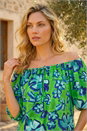 Green Floral Print Bardot Stretch Top, Image 3 of 4