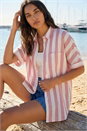 Light Pink Stripe Print Buttoned Shirt, Image 1 of 4