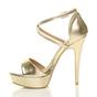 Gold AJVANI Gold High Heel Crossed Straps Platform Sandals, Image 3 of 6