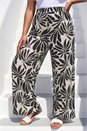 Black Curve Leaf Print Metallic Wide Leg Trouser, Image 1 of 4