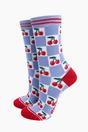 Blue Cherry Checkerboard Bamboo Socks in Blue, Image 1 of 4
