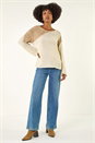 Cream  Colour Block Knit Jumper, Image 2 of 5