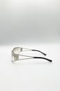 Silver SVNX Silver Retangle Wrap Around Metal Sunglasses In Silver, Image 3 of 4