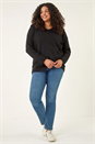 Black Curve Stitch V-Neck Knit Jumper, Image 2 of 5