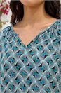 Blue Abstract Print V-Neck Stretch Top, Image 4 of 4
