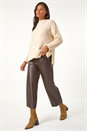 Chocolate Faux Leather Wide Leg Crop Trousers, Image 2 of 5