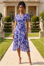Blue Floral Print Wrap Dress, Image 1 of 4