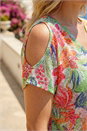 Green Floral Burnout Print Tie Front Top, Image 4 of 4