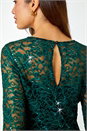 Green Sequin Lace Ruched Stretch Dress, Image 5 of 5