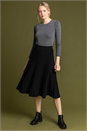 Black Ribbed Knit Pleated Midi Skirt, Image 3 of 5