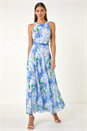 Light Blue  Floral Print Pleated Maxi Dress, Image 2 of 6